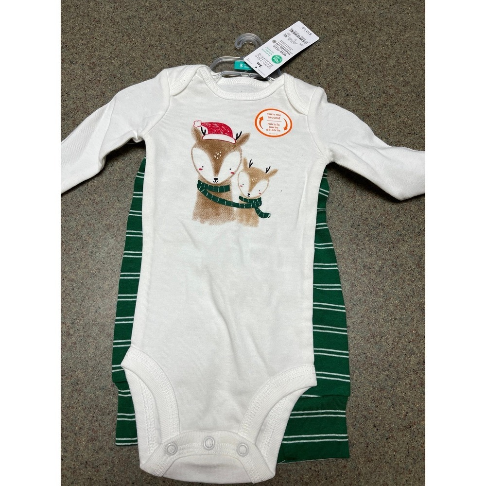 Carter's Christmas 3 mo NWT‎ 2 piece set reindeer shirt/stripe pants